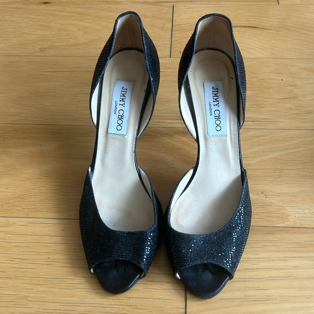 Jimmy Choo shimmer peep toe heels